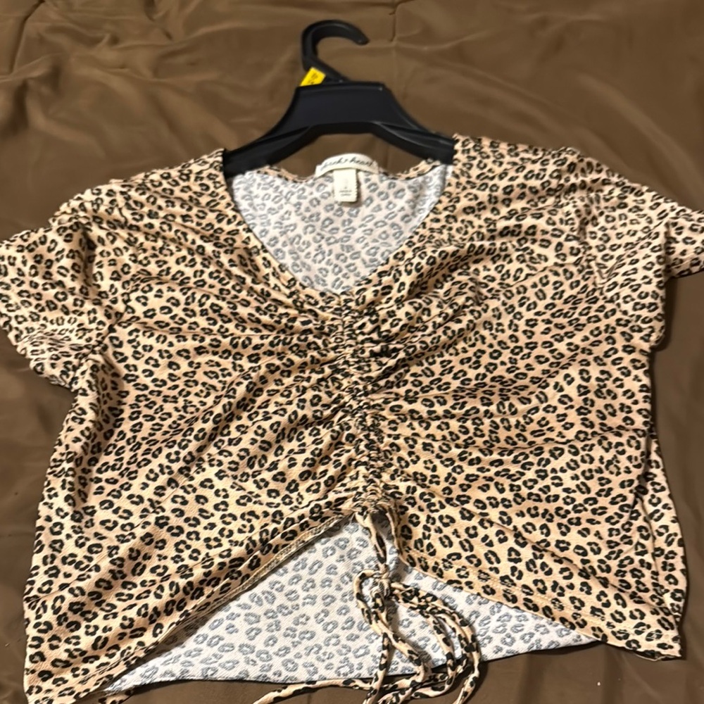 Leopard Print V-Neck Ruched Top